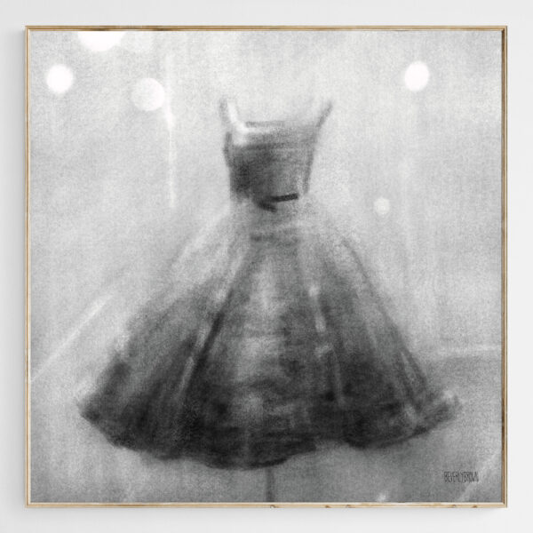 Vintage Black Dress Flaired Skirt Fashion Sketch - Giclée Print