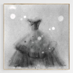 Vintage Black Dress Tulle and Ruffles Fashion Sketch - Giclée Print