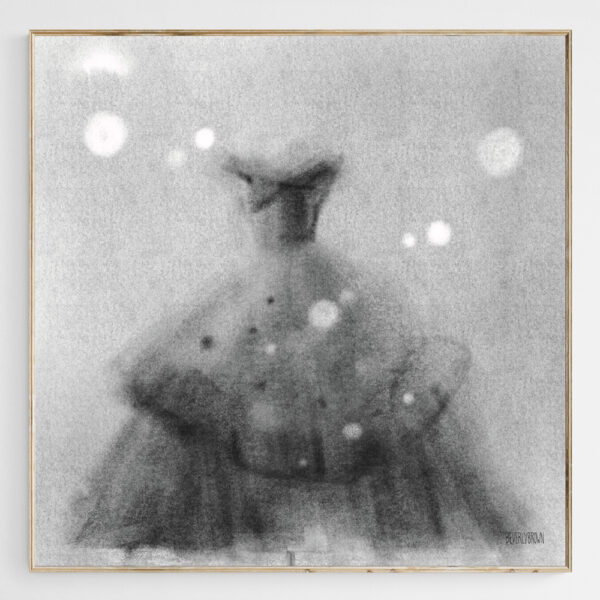 Vintage Black Dress Tulle and Ruffles Fashion Sketch - Giclée Print