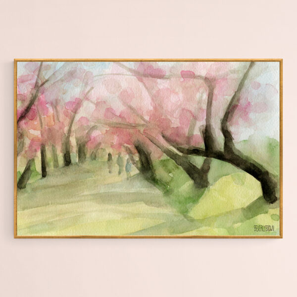 Watercolor Painting of Cherry Blossom Trees in Central Park - Giclée Print