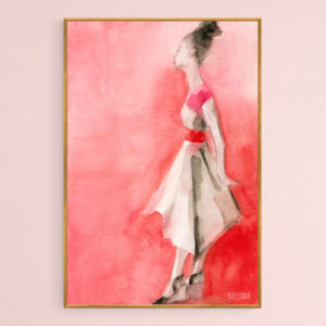White Dress with Red Belt Fashion Illustration - Giclée Print