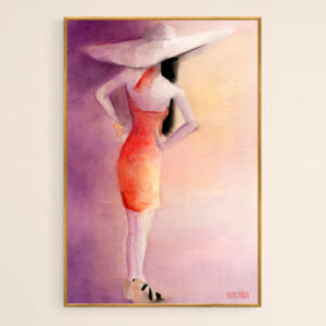 White Hat and Orange Sundress Fashion Illustration - Giclée Print