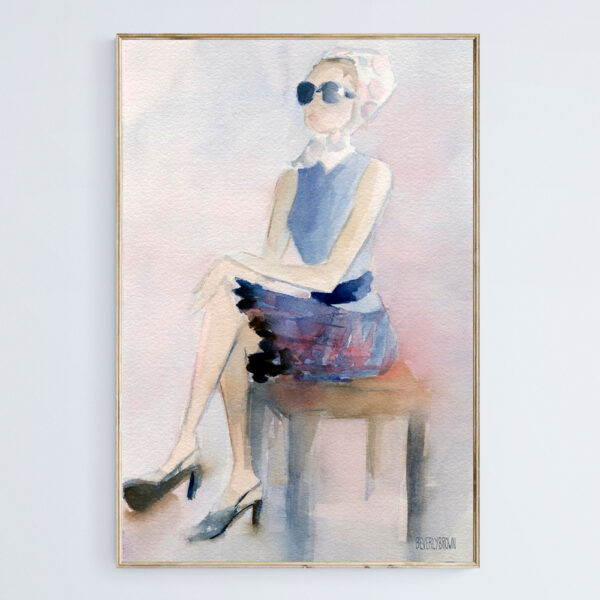Woman in Plaid Skirt and Big Sunglasses - Giclée Print