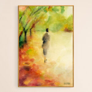 Woman Walking Autumn Landscape - Giclée Print