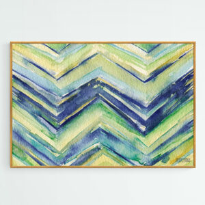 Abstract Watercolor Painting - Blue Yellow Green Chevron Pattern  - Giclée Print