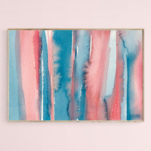 Abstract Watercolor Painting - Coral and Teal Blue Medium Stripes - Giclée Print
