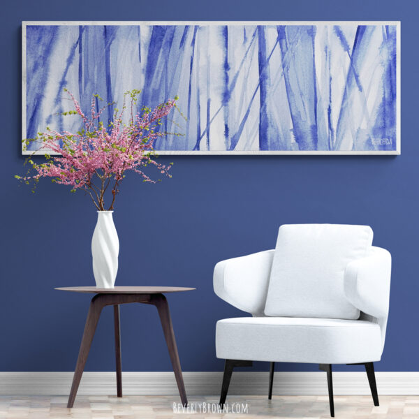 Blue and White Abstract Panoramic Painting - Giclée Print - Image 2