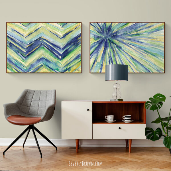 Abstract Watercolor Painting - Blue Yellow Green Starburst  - Giclée Print - Image 2