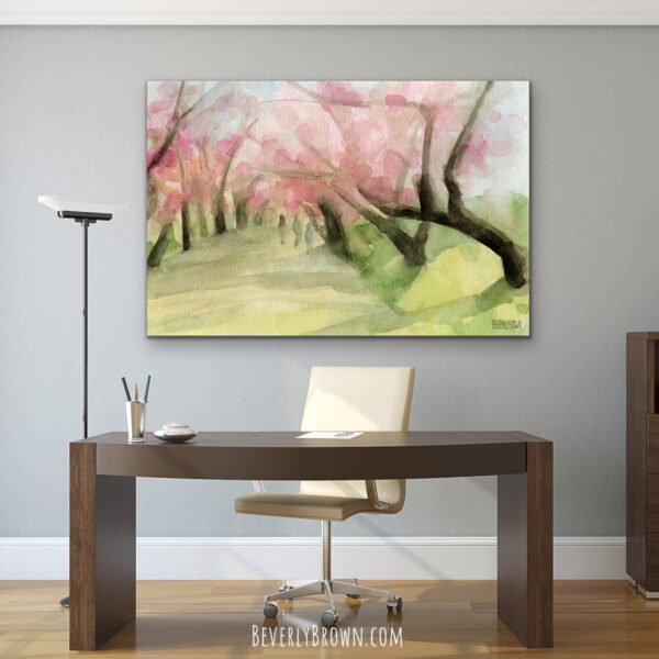 Watercolor Painting of Cherry Blossom Trees in Central Park - Giclée Print - Image 2