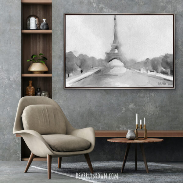 Eiffel Tower Watercolor Painting Black and White - Giclée Print - Image 2