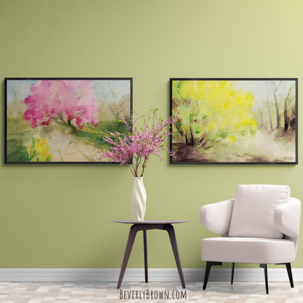 Forsythia in Central Park Watercolor - Giclée Print - Image 3
