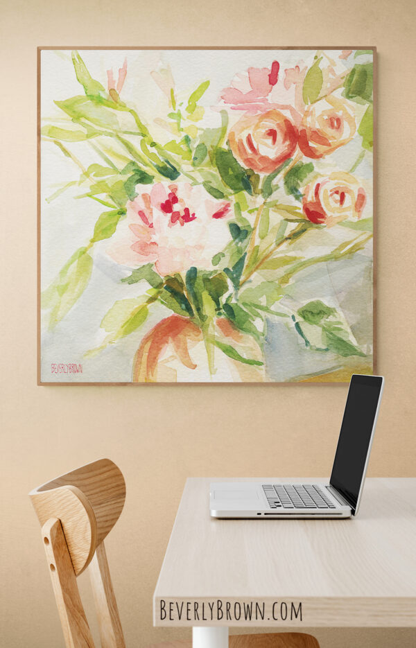 Peach and Yellow Carnations and Roses - Giclée Print - Image 2