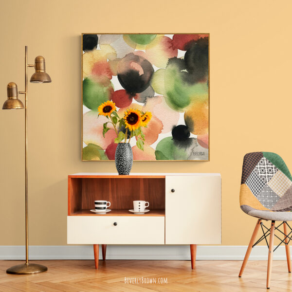 Yellow Green Orange Black Abstract Watercolor - Giclée Print - Image 2